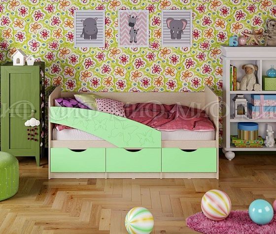 Кровать "Бабочки" 1,8*0,8 м (МДФ матовый) - Цвет фасадов: Салатовый