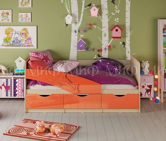 Кровать "Дельфин" 1,8*0,8 м (МДФ глянцевый) - Цвет фасадов: Оранжевый металлик