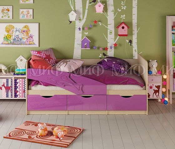 Кровать "Дельфин" 1,8*0,8 м (МДФ глянцевый) - Цвет фасадов: Фиолетовый металлик