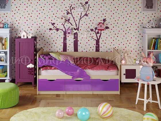 Кровать "Дельфин-1" 1,6*0,8 м (МДФ глянцевый) - Цвет фасадов: Фиолетовый металлик