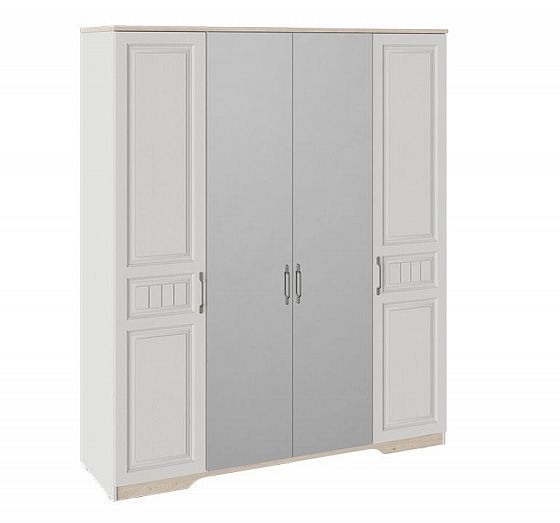 Шкаф для одежды комбинированный "Тоскана" с 2 глухими и 2 зеркальными дверями - Цвет: Белый Жемчуг/Г