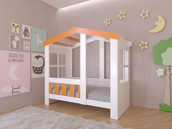 Кровать "Астра-Домик" без ящика - Кровать "Астра-Домик" без ящика: Белый/Оранжевый