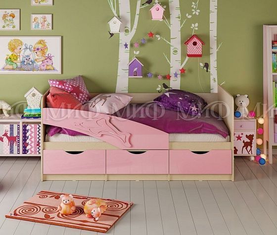 Кровать "Дельфин" 1,6*0,8 м (МДФ глянцевый) - Цвет фасадов: Розовый металлик