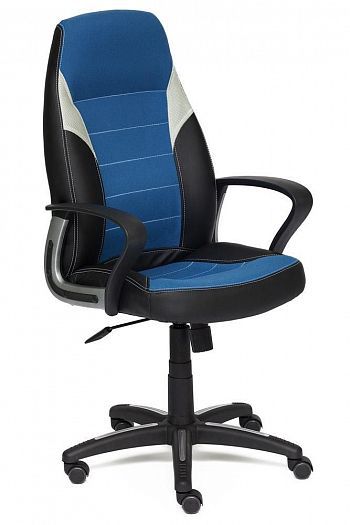 Кресло для офиса "INTER" (кожзам/ткань) - Черный/Синий/Серый (36-6/С24/TW-14)