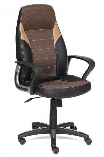 Кресло для офиса "INTER" (кожзам/ткань) - Черный/Коричневый/Бронзовый (36-6/3М7-147/TW-21)