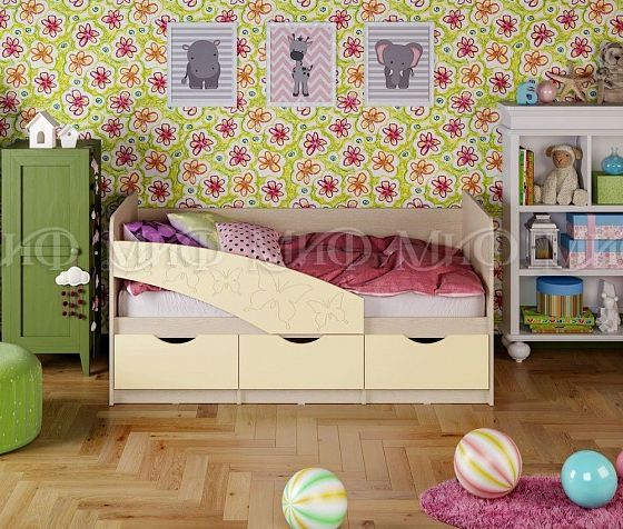 Кровать "Бабочки" 1,8*0,8 м (МДФ матовый) - Цвет фасадов: Ваниль