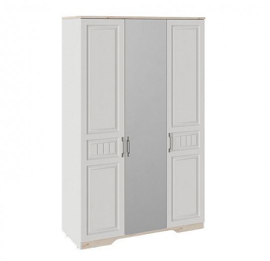 Шкаф комбинированный "Тоскана" с 2 глухими и 1 зеркальной дверями - Цвет: Белый Жемчуг/Гикори Джексо